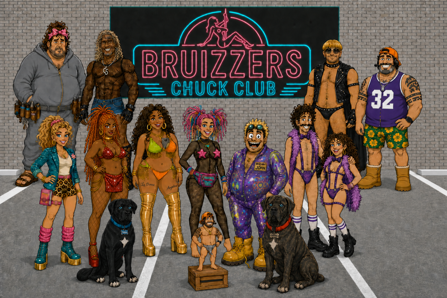 Bruizzers staff standing together in front of the club sign
